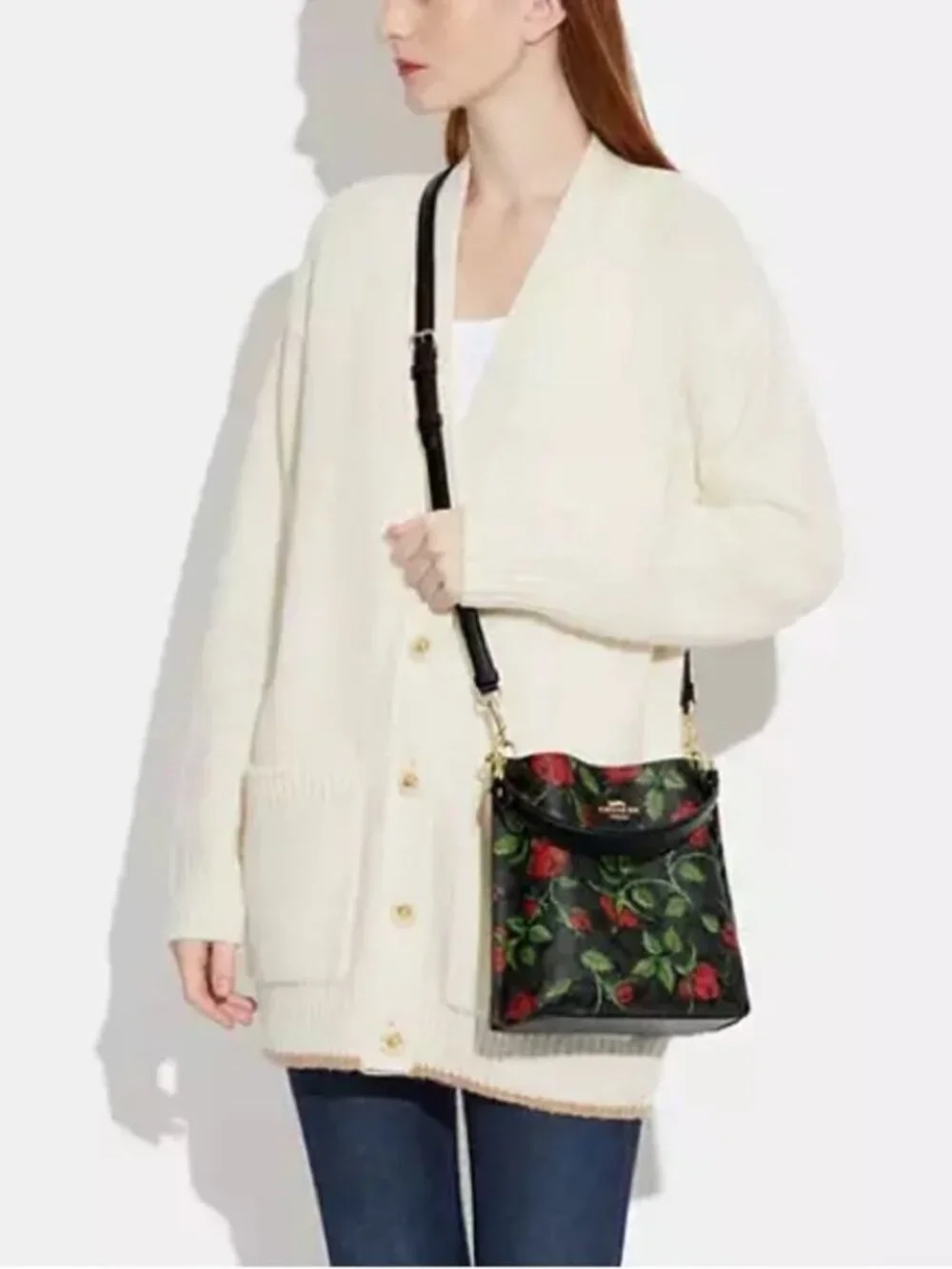 LIKENEW COACH Mollie Bucket Bag & Mini Skinny ID Signature Canvas Fairytale Rose
